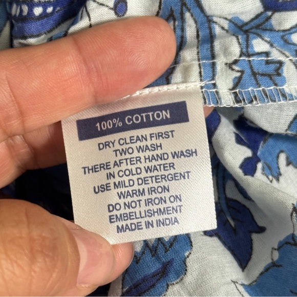 Jaipur Morni SMALL Blue 100% Cotton Belted Floral Block Print Midi Dress - Picture 9 of 10